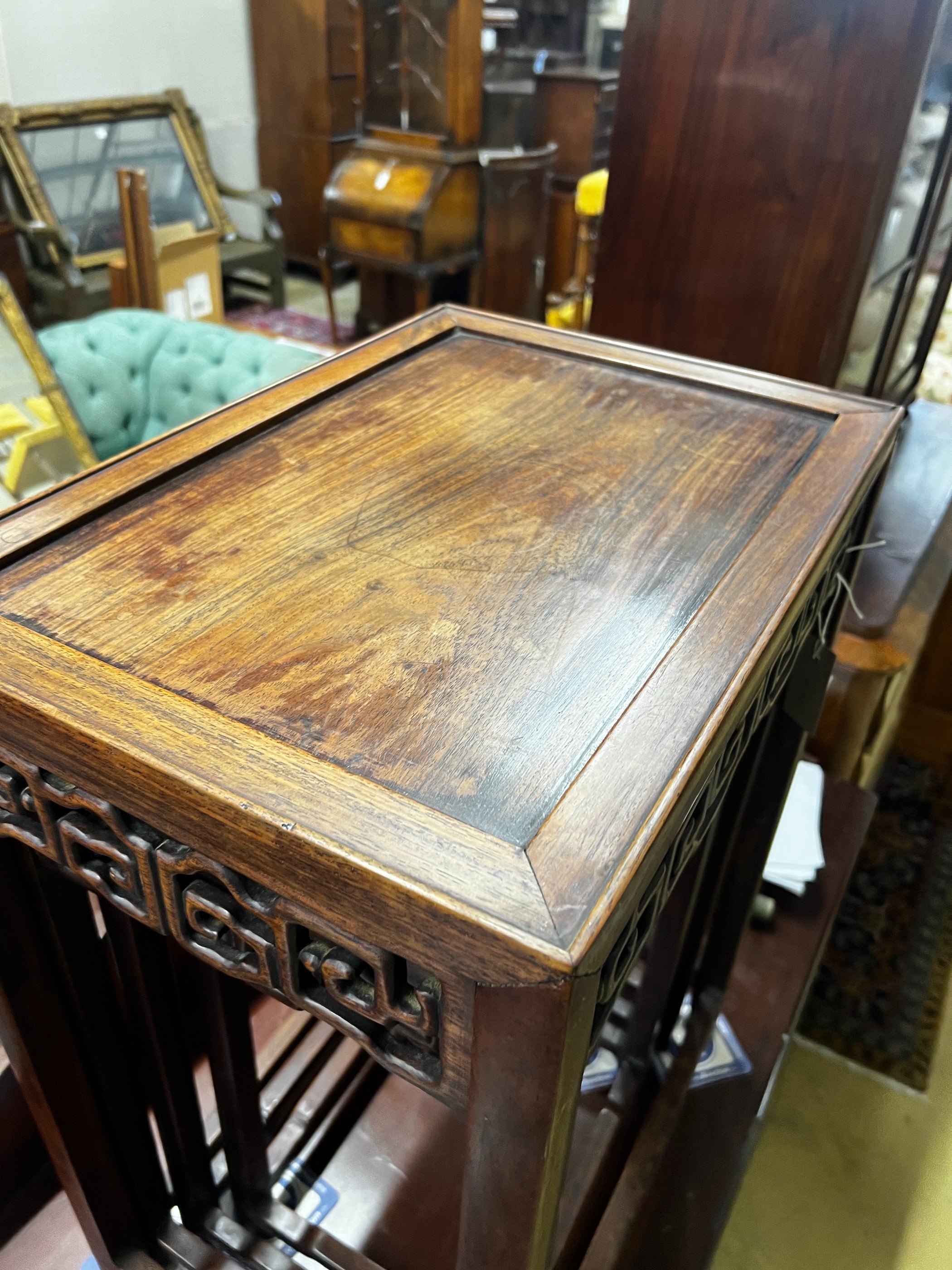 A quartetto of Chinese rectangular tea tables, width 49cm, depth 34cm, height 66cm